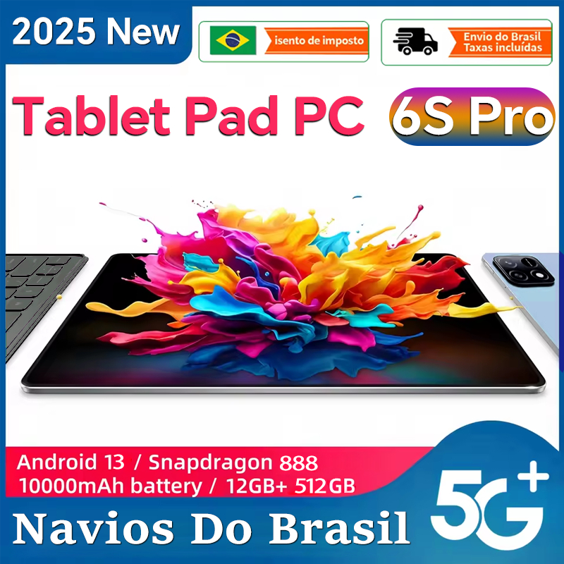 Android Tablet PC Pad 6S Pro Android 13 10.1inches 3G 4G LTE Internet Wi-Fi 8GB RAM 128GB