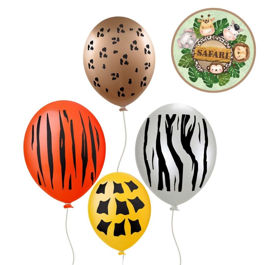 25~100  BALAO FESTA SAFARI SORTIDOS  11 POL  HAPPY DAY em Oferta na Shopee