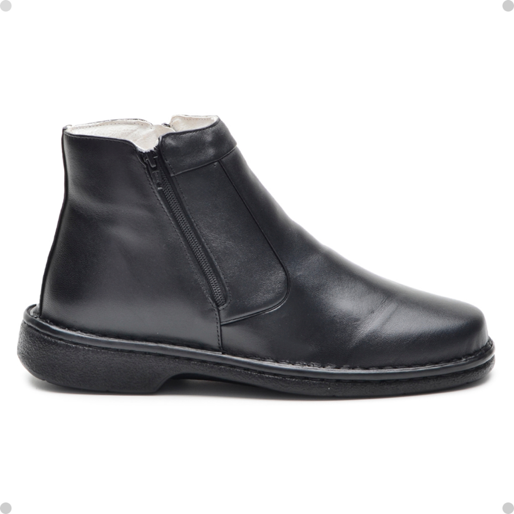 Coturno Casual Masculino Em Couro Preto Bota Cano Curto Moda Cla-Cle