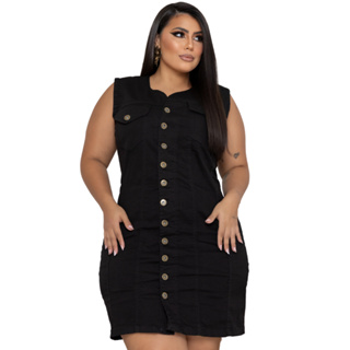 Vestido jeans plus size estica lycra com botões em Oferta na Shopee
