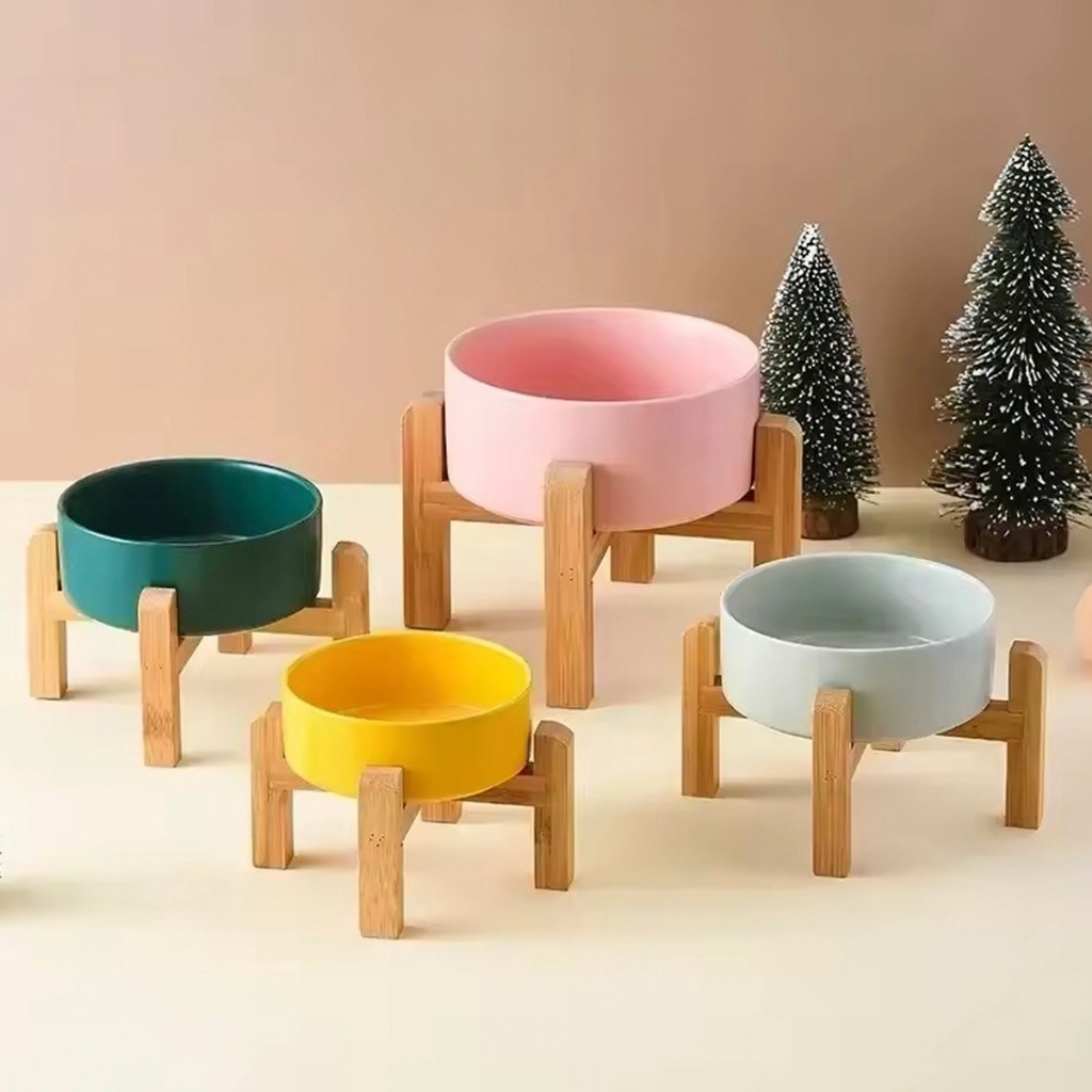 Comedouro Elevado Para Gatos Cerâmica Unitário Bambu Cães em Oferta na Shopee