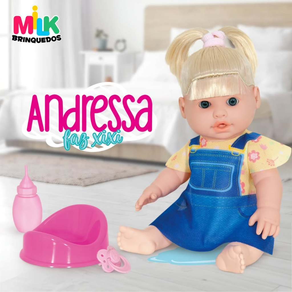 Boneca Andressa Faz Xixi Verdade 34cm - Estimulante Para a Criança