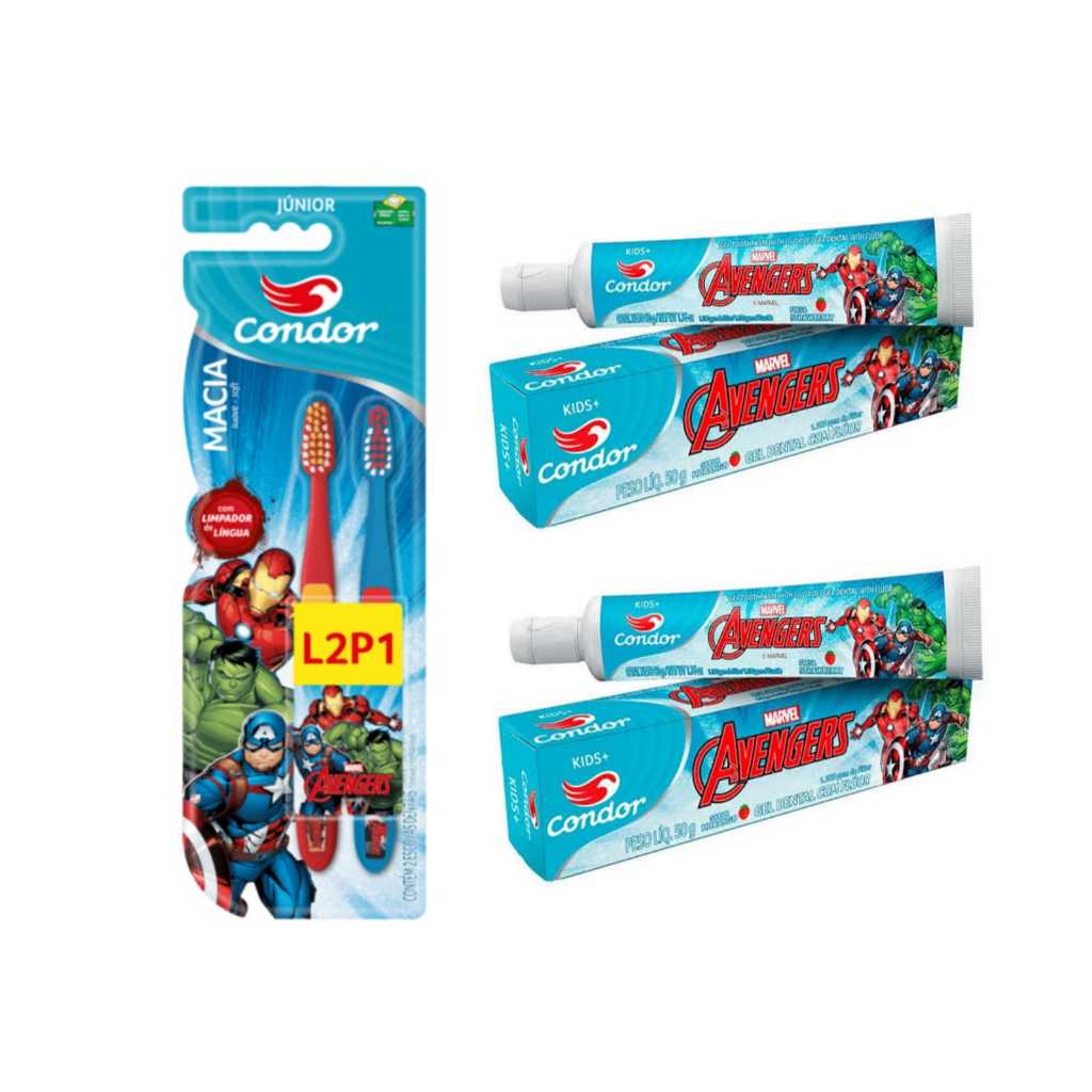 Escova de Dentes Vingadores 2 unidades + Gel Dental Vingadores 2 unidades