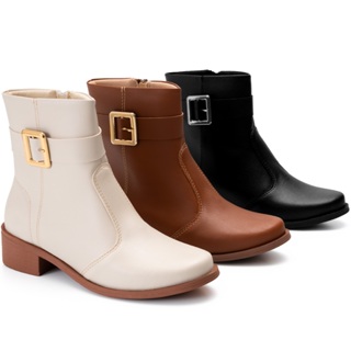 Bota Feminina Lumiss Montaria Rasteira Cano Baixo Fivela em Oferta na Shopee