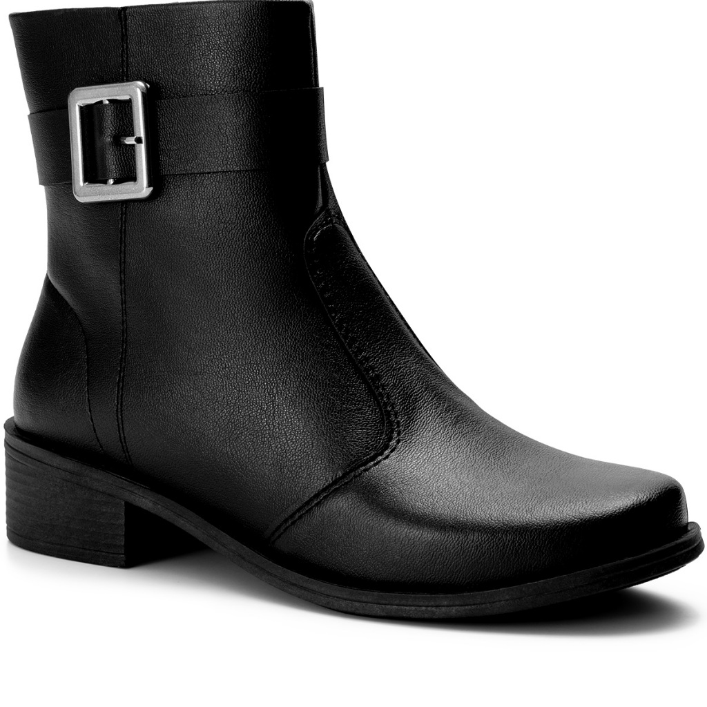 Bota Feminina Lumiss Cano Baixo Montaria Rasteira Fivela Preto em Oferta na Shopee