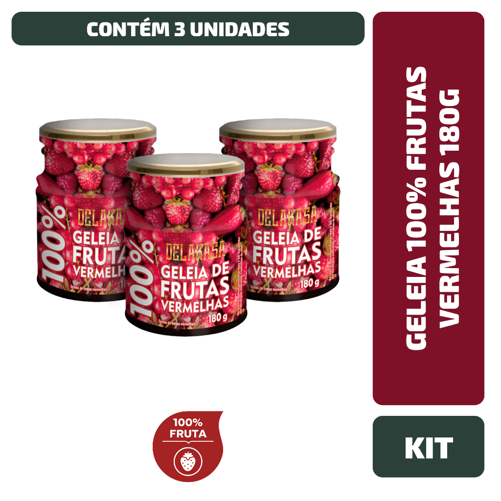 Kit Geleia 100% Frutas Vermelhas Delakasa 180G - 3 Unidades - Food & Beverages