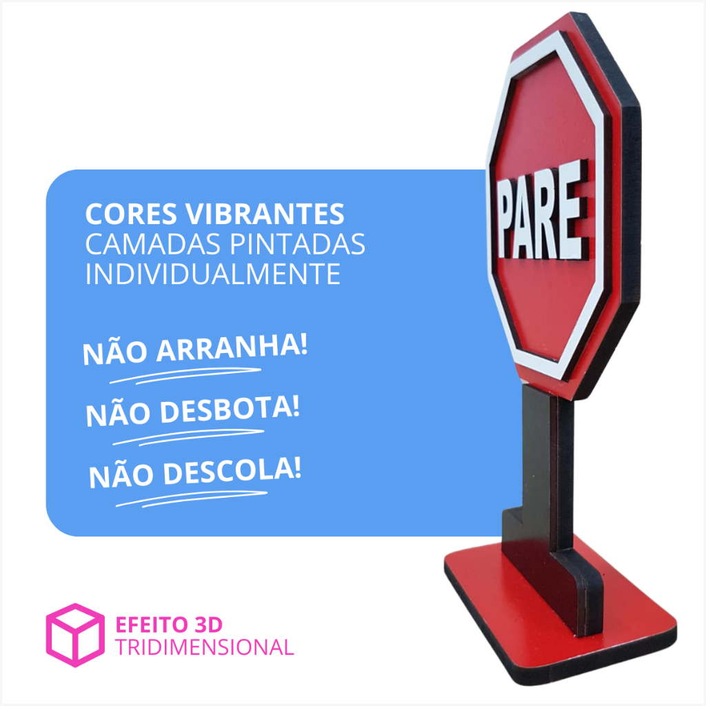 Placa Pare Enfeite De Mesa Decoração Transito Display 3D Em Mdf SVB Móveis e Festas