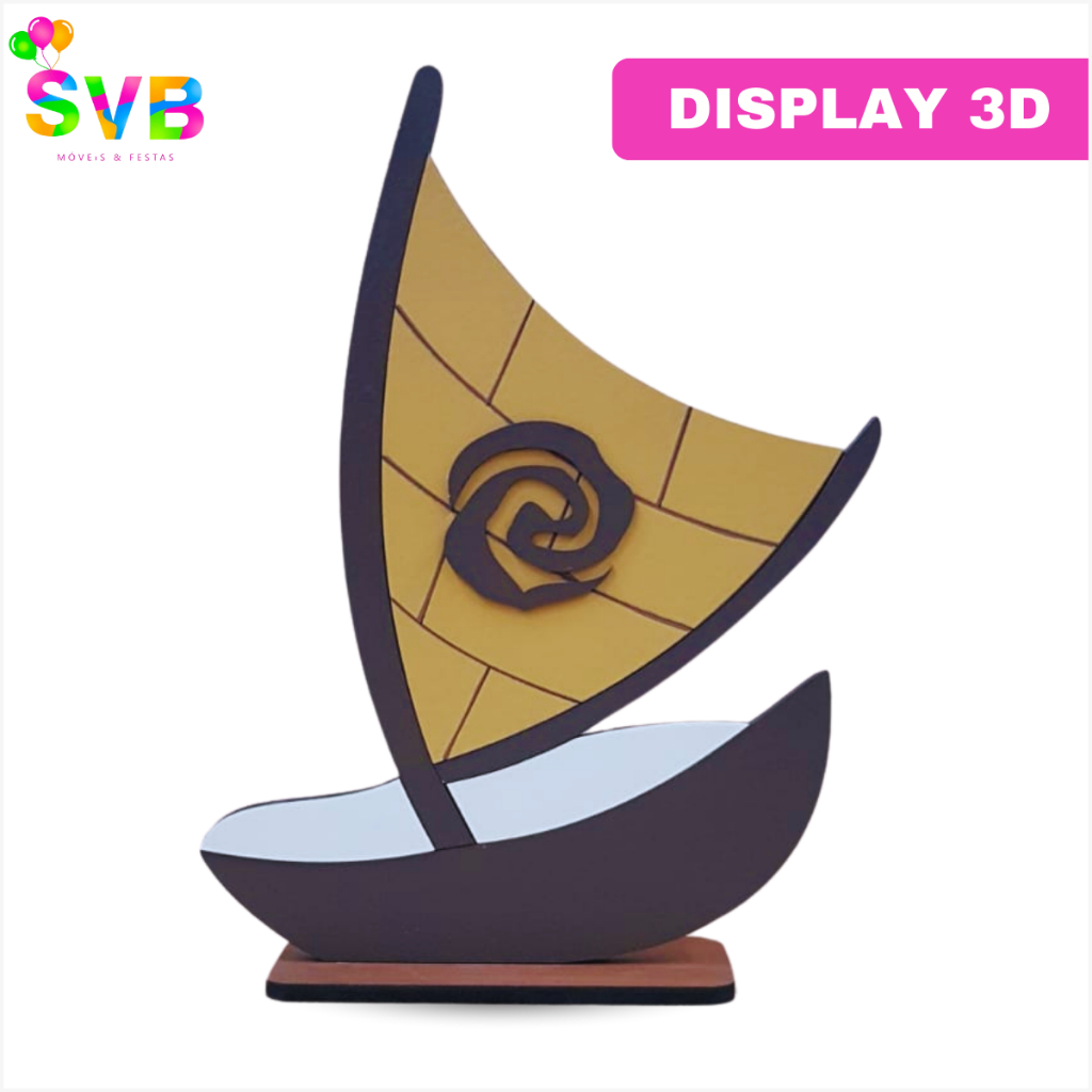 Barco Moana Display 3D Decoração Festa Moana Enfeite De Mesa Mdf SVB Móveis e Festas