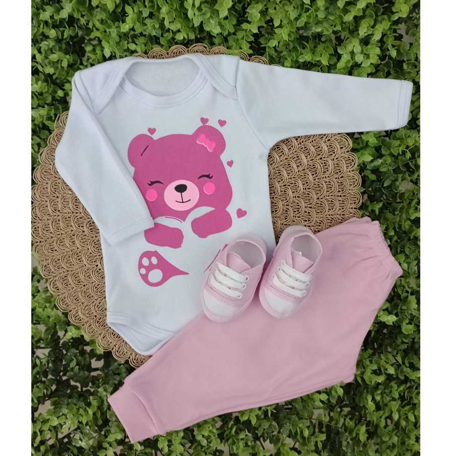 Conjunto Sapatinho Tênis Com Body E Calça Bebê Menina Inverno 100% Suedine em Oferta na Shopee