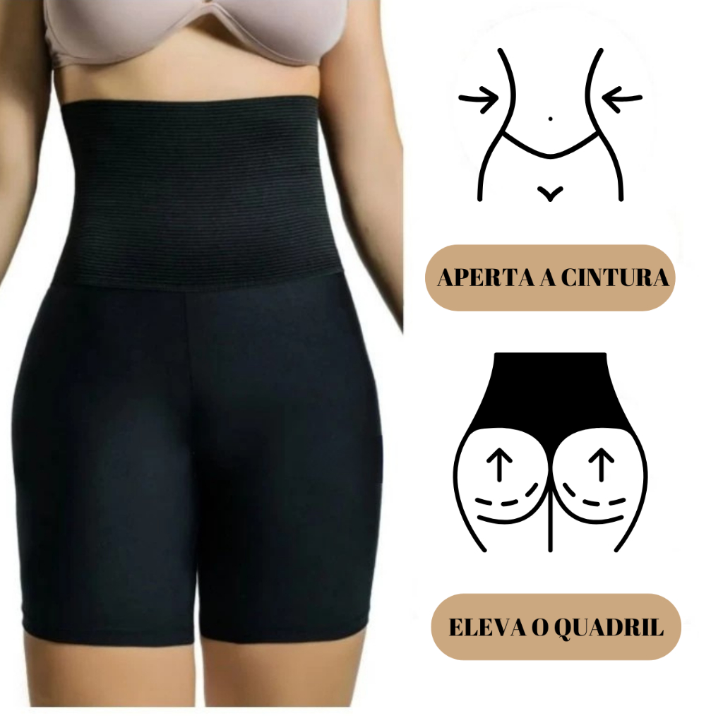 Bermuda Modeladora de Alta Compressão Redutora de Medidas Cinta Fitness Short Cós Super Alto