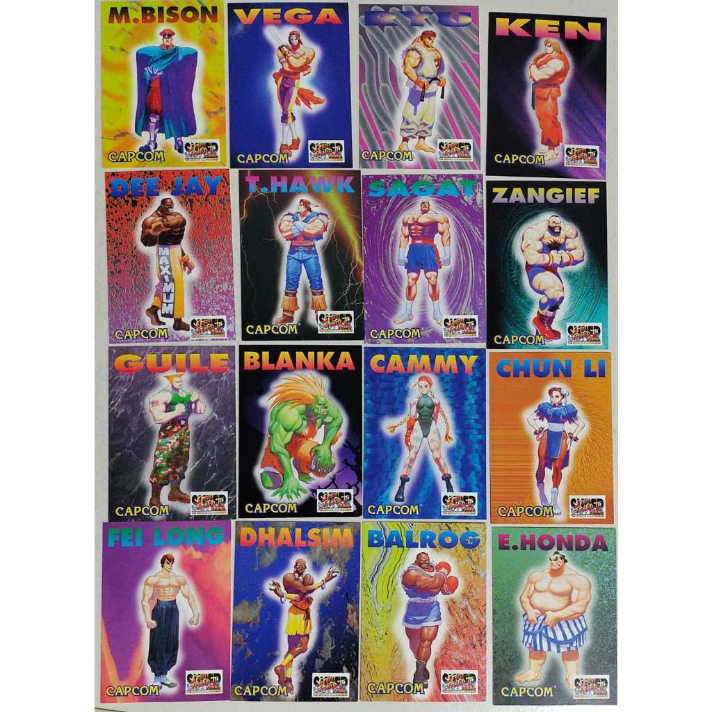 16 cards capcom street fighter 2 turbo originais década de 90