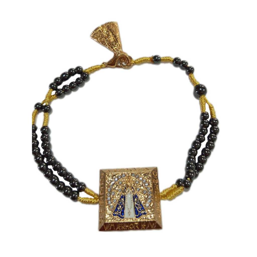 Pulseira Terço de Pulso em Hematita de Nossa Senhora Aparecida