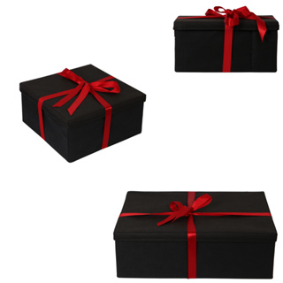 KIT Caixa Embalagem Presente Com Tampa Preta Laço Fitilho Cetin em Oferta na Shopee