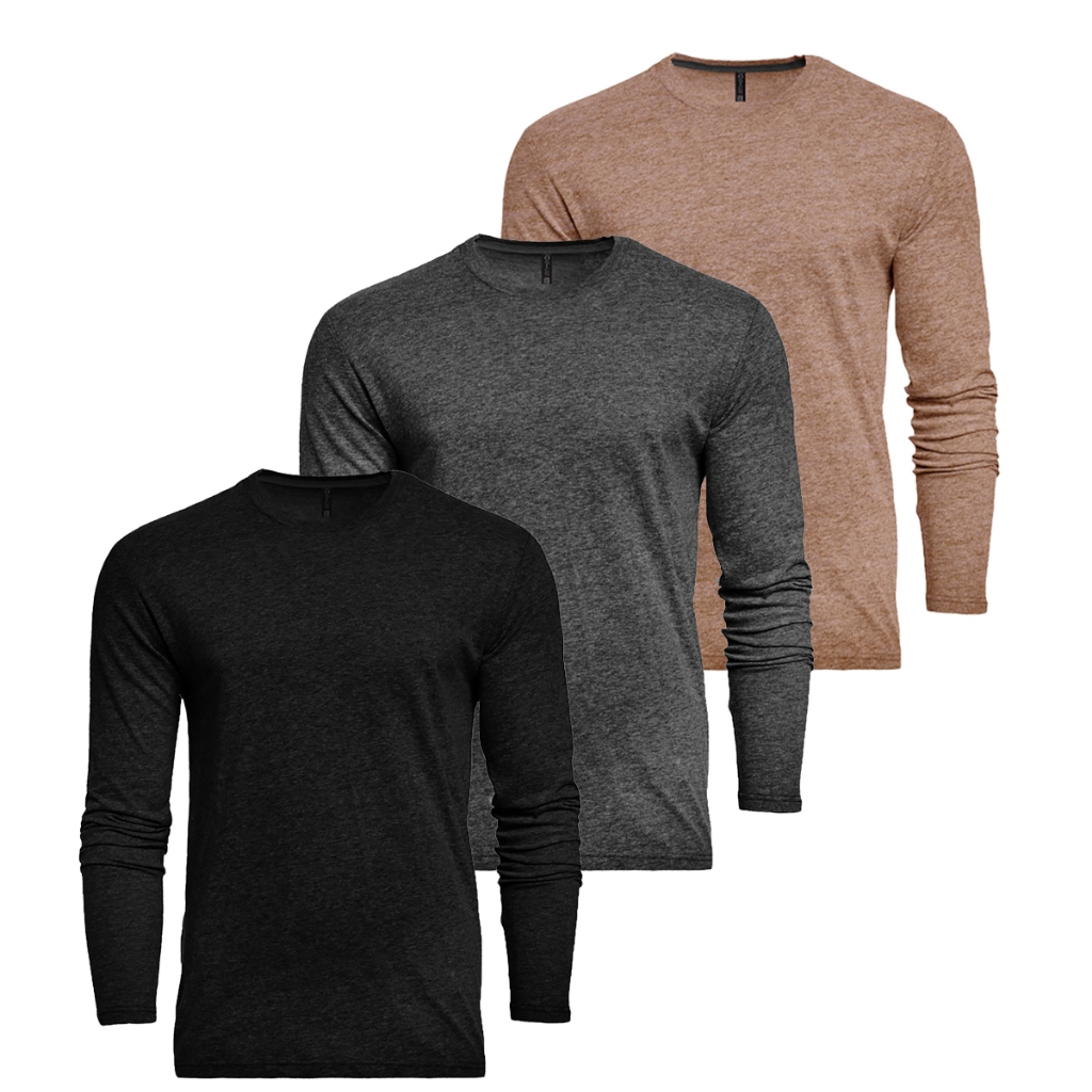 Kit 3 Camisas Camisetas Masculina Lisa Manga Comprida Longa Slim Fit Meia Malha