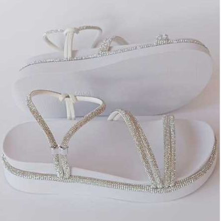 SANDALIA PAPETE PLATAFOMA FEMININA BIRKEN COM STRASS CONFORTAVEL ANATOMICA LEVE MACIA