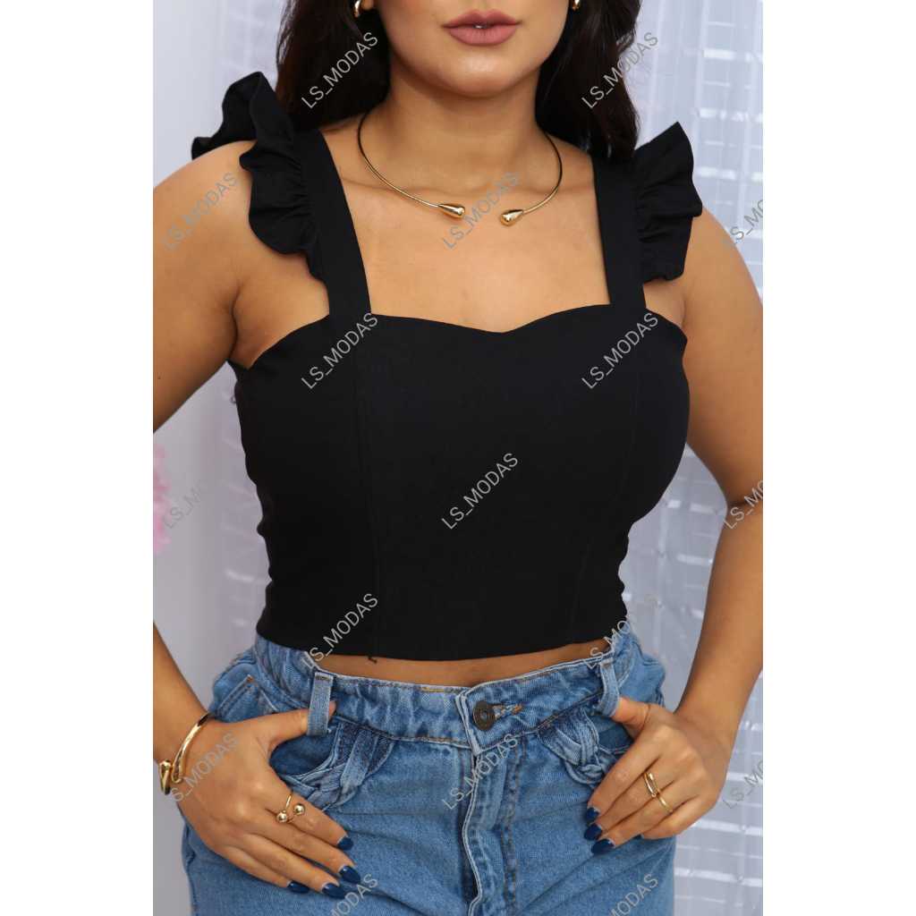 cropped  feminino bengaline com alças grossa,cropped feminino