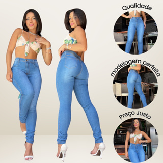 Calça Jeans Feminina Cintura Alta Modelo Skinny com Elastano Levanta Bumbum em Oferta na Shopee