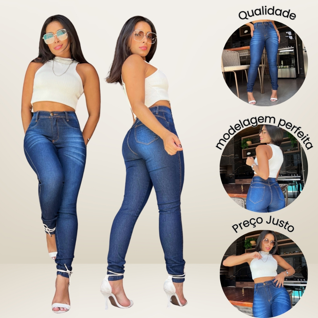 Calça Jeans Feminina Skinny Cintura Alta com Lycra Levanta Bumbum em Oferta na Shopee