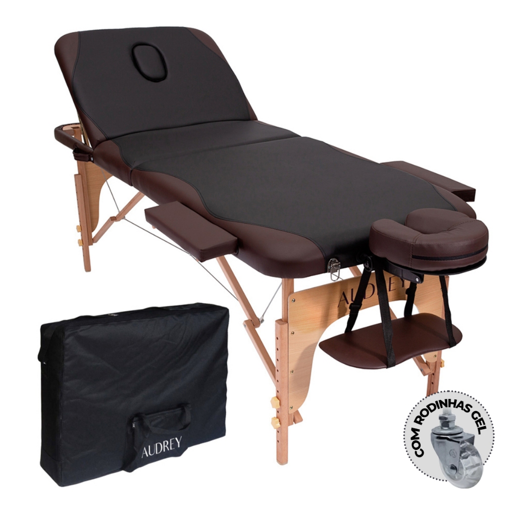 Maca Portátil Dobrável Audrey Pro2 Premium Rodinhas Massoterapia Massagem Depilação