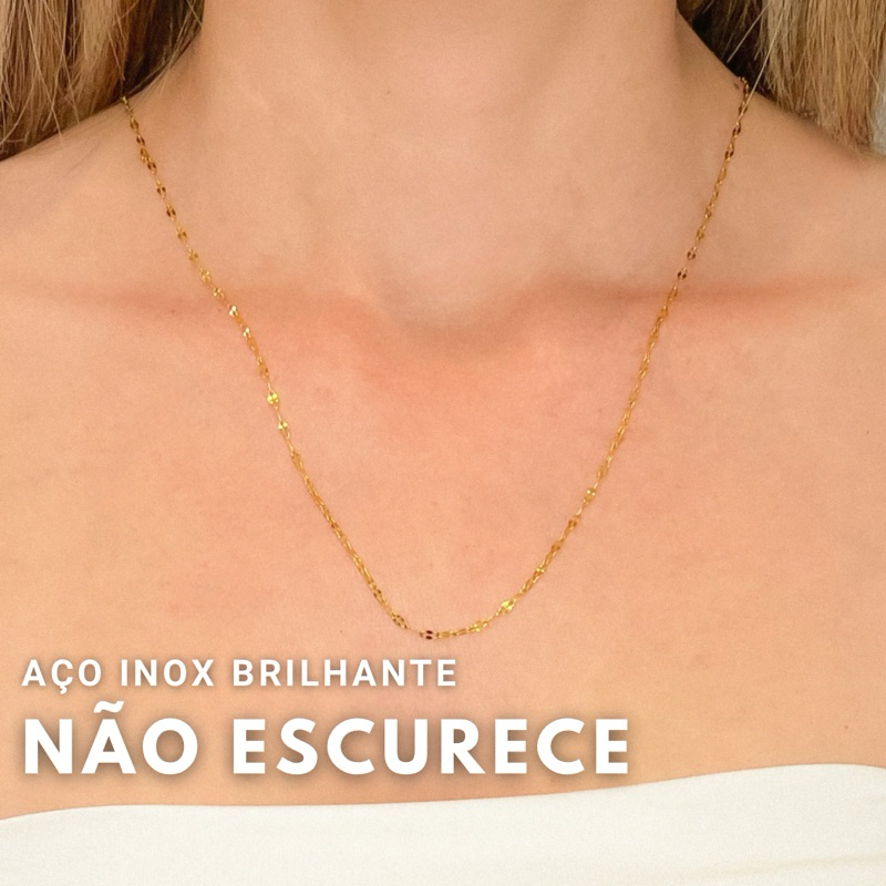 Colar Dourado Ouro Delicado Aço inoxidável Hipoalergênico Choker Corrente feminino colar fino brilhante e claro em Oferta na Shopee