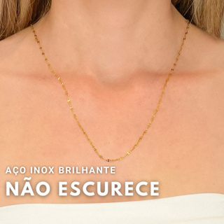 Colar Dourado Ouro Delicado Aço inoxidável Hipoalergênico Choker Corrente feminino colar fino brilhante e claro em Oferta na Shopee