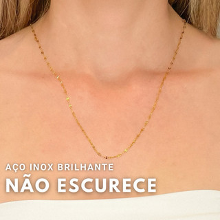 Colar Dourado Ouro Delicado Aço inoxidável Hipoalergênico Choker Corrente feminino colar fino brilhante e claro