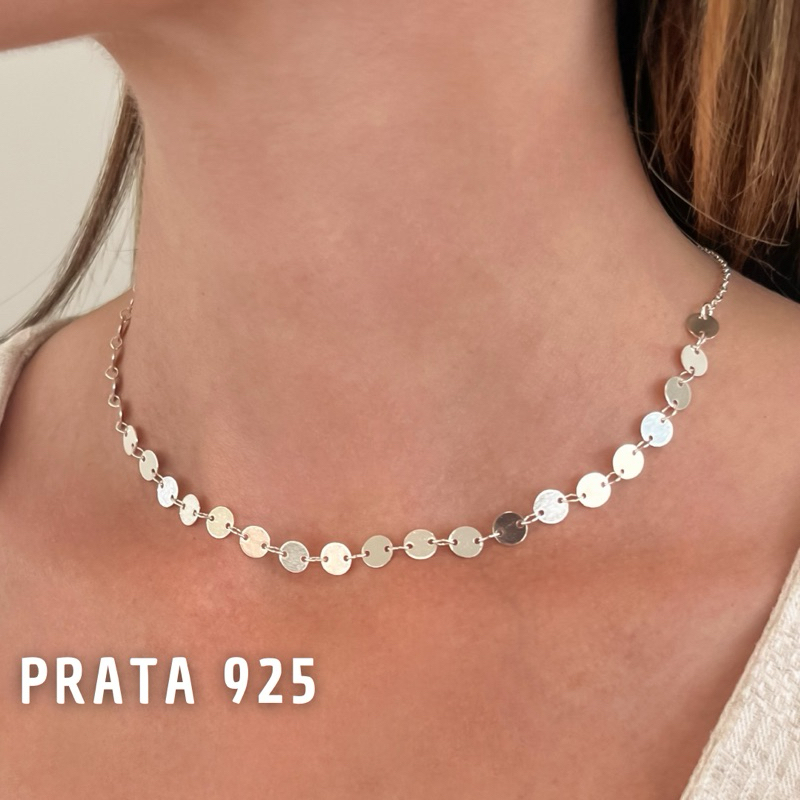 Colar bolinhas banhado prata 925 colar prata 925 delicado colar choker medalhinha