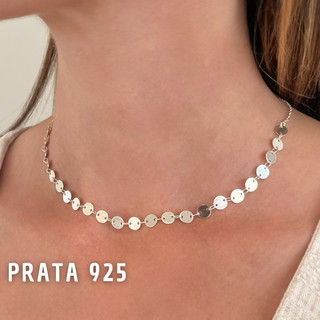 Colar bolinhas banhado prata 925 colar prata 925 delicado colar choker medalhinha