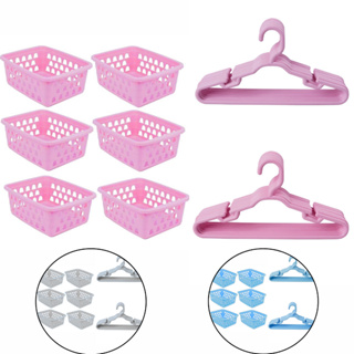 Kit organizador 10 cabides infantil e 6 cestos organizador branco rosa azul em Oferta na Shopee