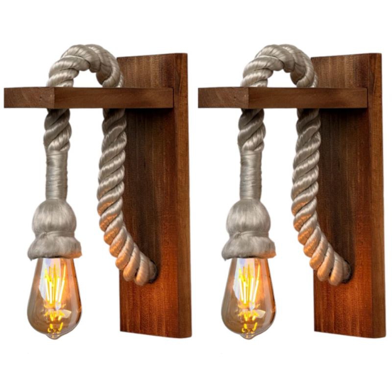 2 Arandelas de Parede em Madeira Rústica com Corda Branca – Retrô Vintage estilo industrial em Oferta na Shopee
