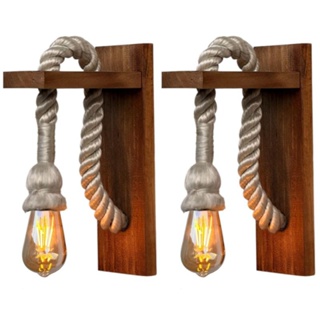 2 Arandelas de Parede em Madeira Rústica com Corda Branca – Retrô Vintage estilo industrial em Oferta na Shopee