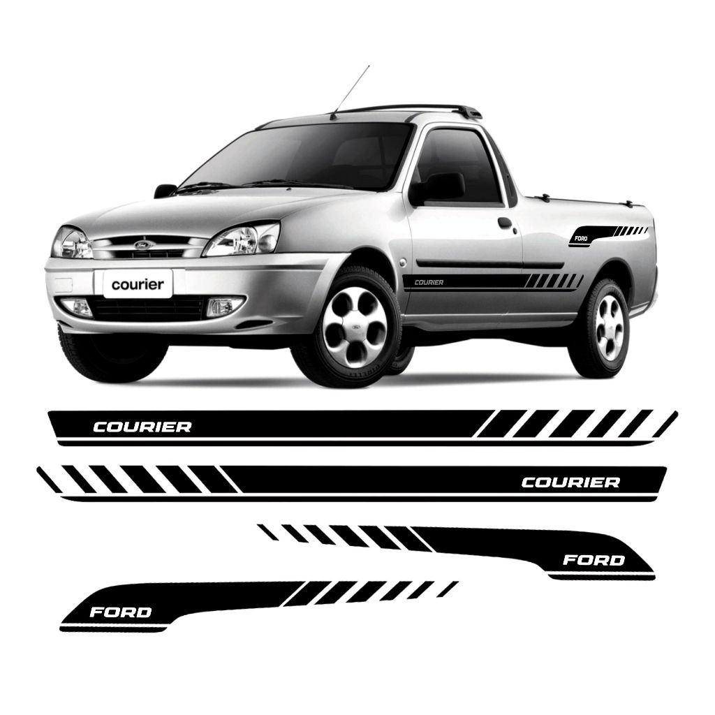 KIT 4 Adesivos Lateral e Caçamba Para Ford Courier Faixa Colante Fita Adesiva Tuning Acessórios Personalizado FD46