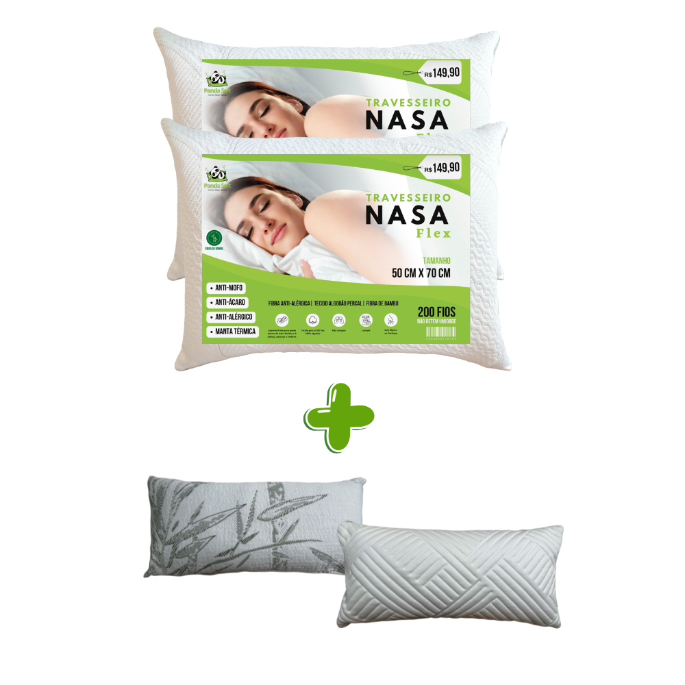 02 Traveseiro Nasa Flex 70x50cm + 02 Travesseiro de Perna 60x30cm