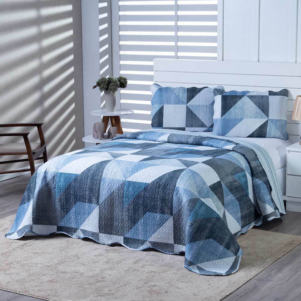 Kit Colcha Cobre Leito Boutis Ultrasonic de Dupla Face 3 Peças com Porta Travesseiro