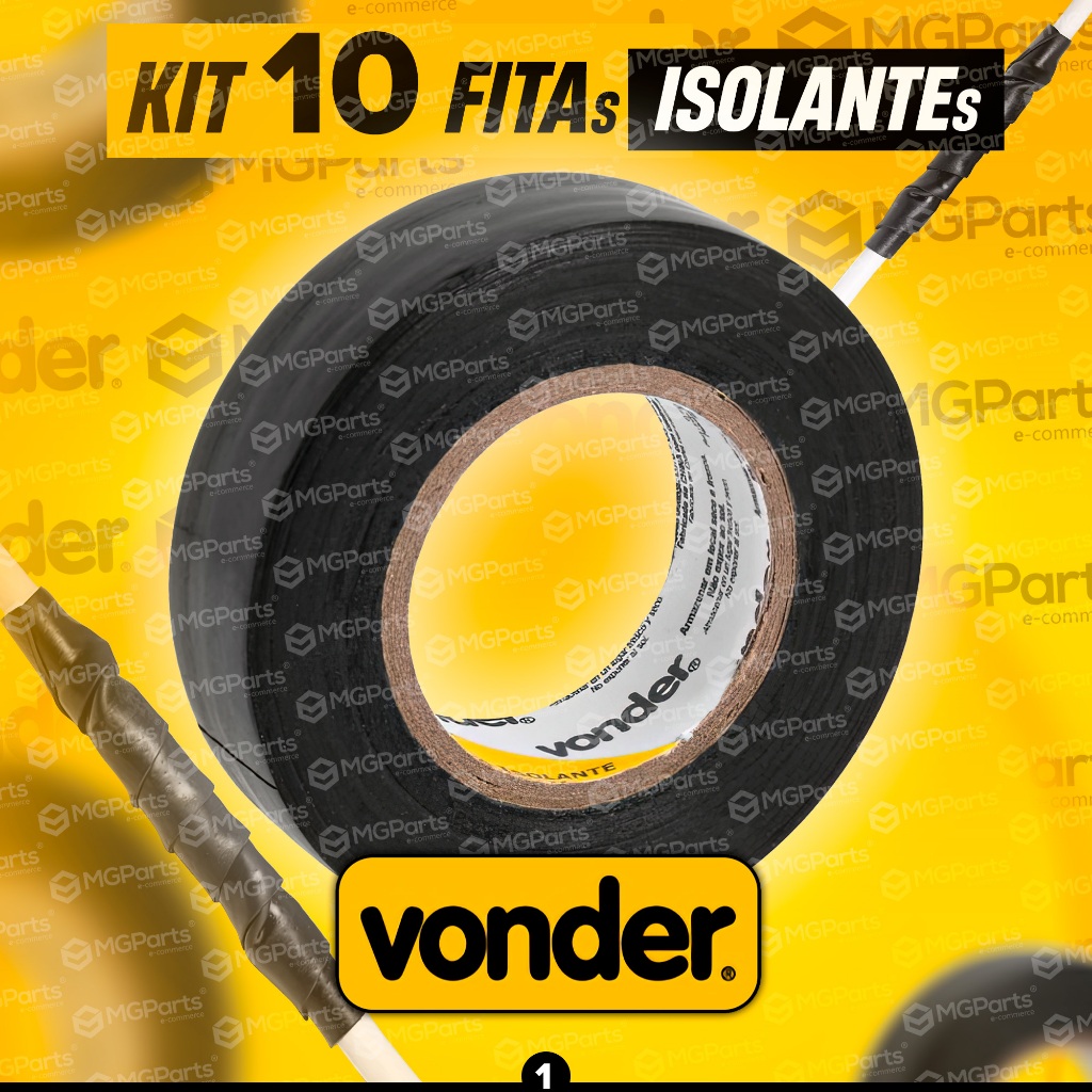 Kit 10 Fita Isolante Vonder 19mm X 20 Metros Profissional Antichamas Rolos Adesiva Preta Original em Oferta na Shopee