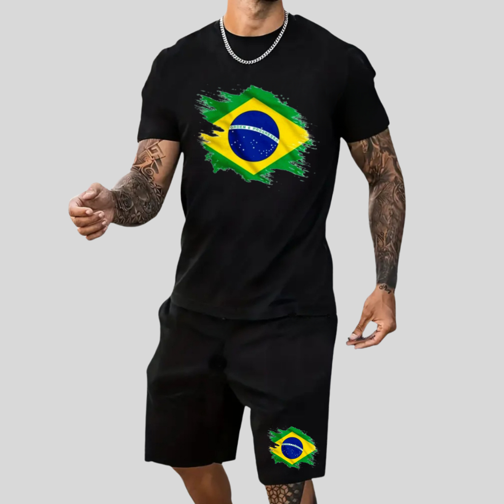 Combo Camiseta Brasil Camisa Adulto Ou Infantil + Bermuda Short Masculino
