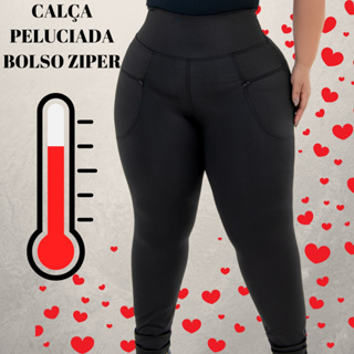 Calça Feminina Plus Size Peluciada Legging Flanelada Térmica Com Bolso Ziper Moletom GG ao G4 em Oferta na Shopee