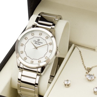 Relógio Prata Champion Feminino Kit Colar e Brincos CH24759S Original em Oferta na Shopee