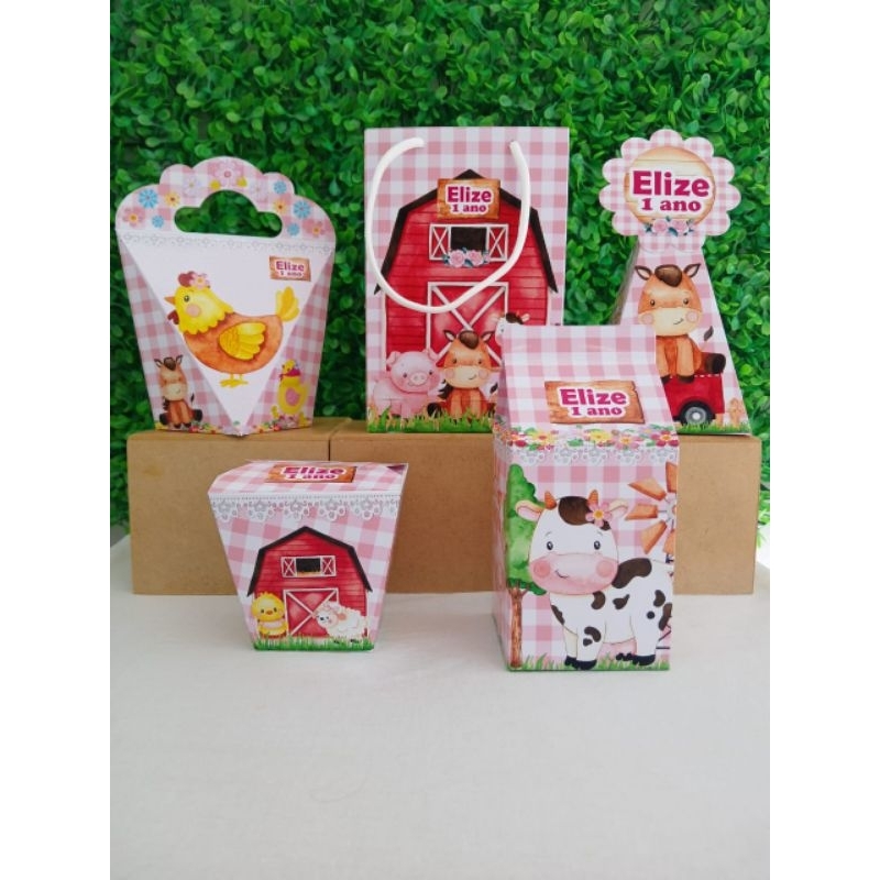 CAIXINHAS FAZENDINHA( PEGUE E MONTE )/personalizados fazendinha/fazendinha rosa/lembrancinha fazendinha rosa