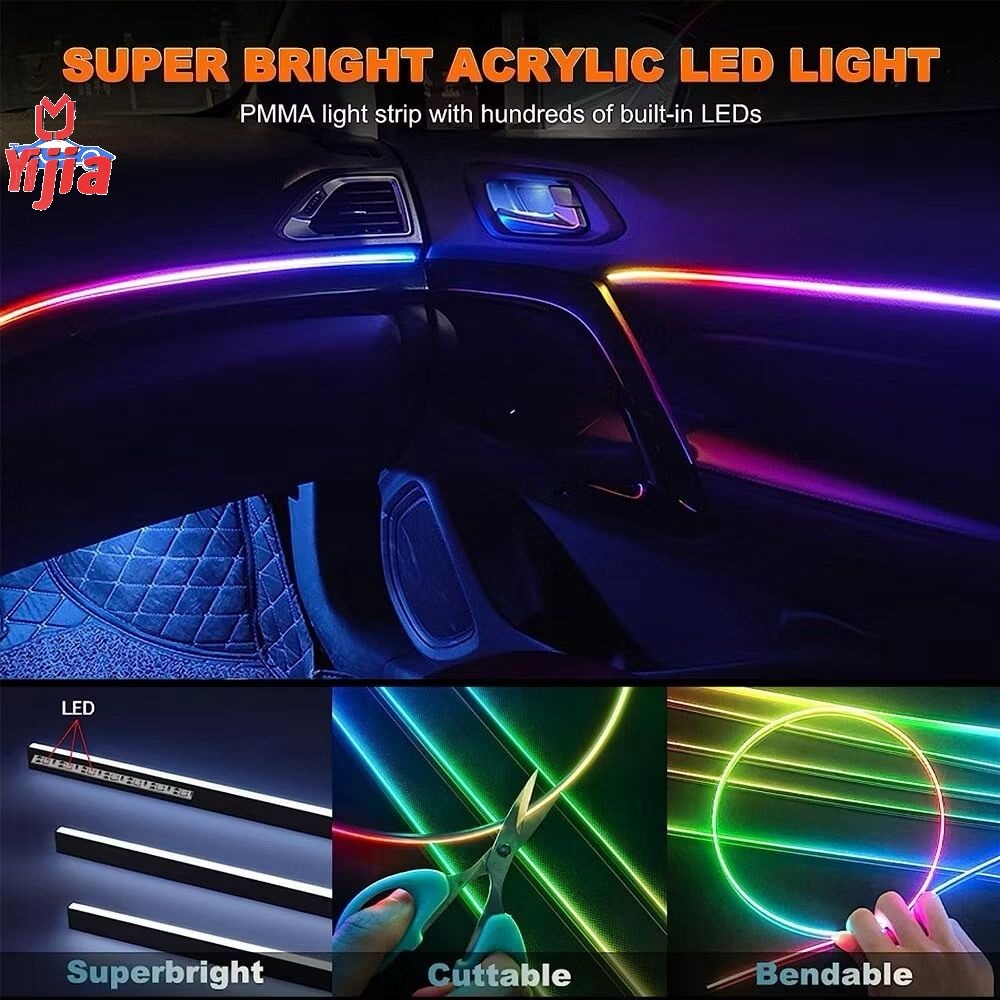 Fita LED RGB para Carro - Kit USB 12V: Controle APP/Remoto, Sincronia Música, Instalação Flexível. Ilumine seu Carro!