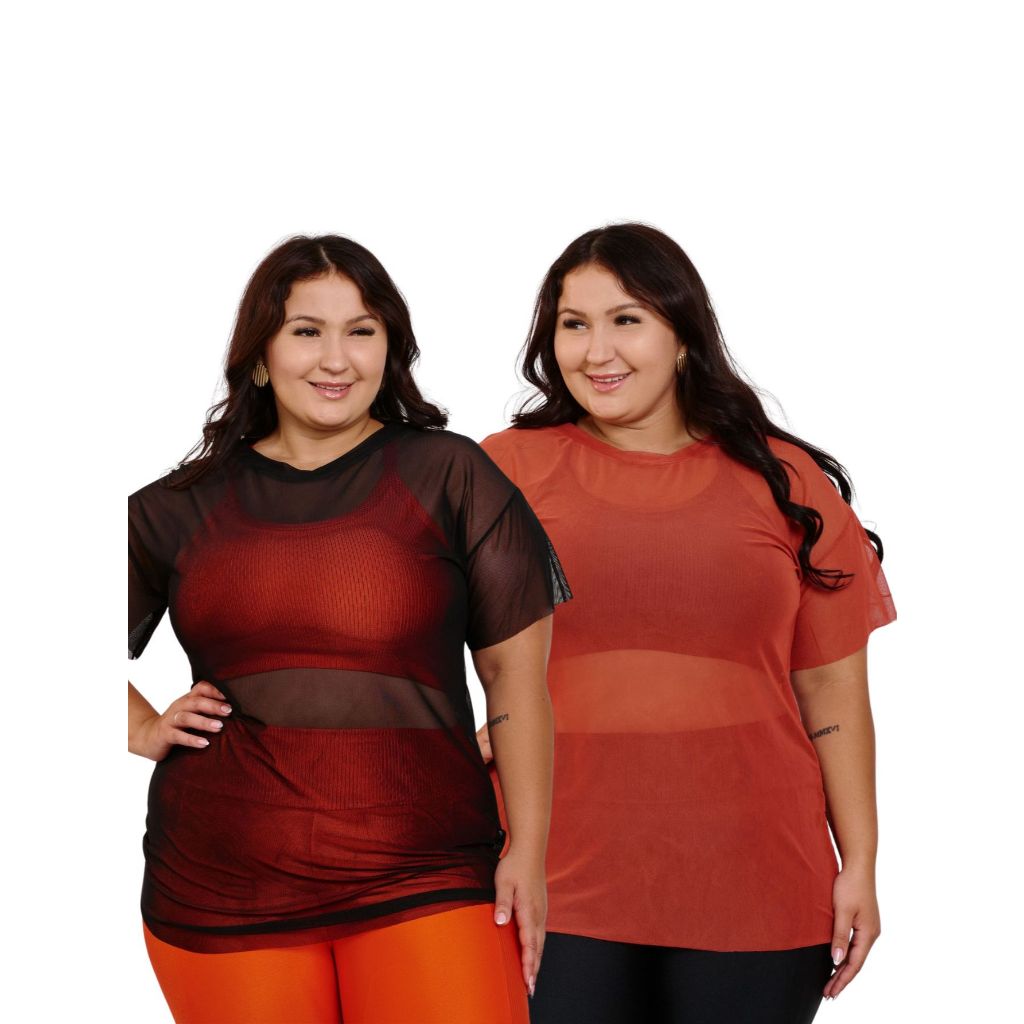 KIT 2 Blusa de Tule Plus Size Academia Fitness 11202