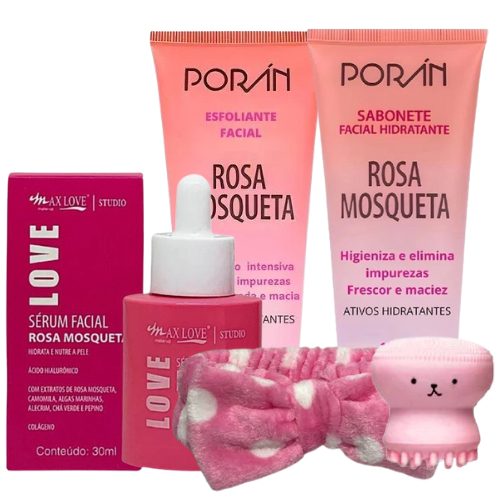 Kit Rosa Mosqueta Skin Care Limpeza Facial Completo com sabonete e esfoliante e serum em Oferta na Shopee