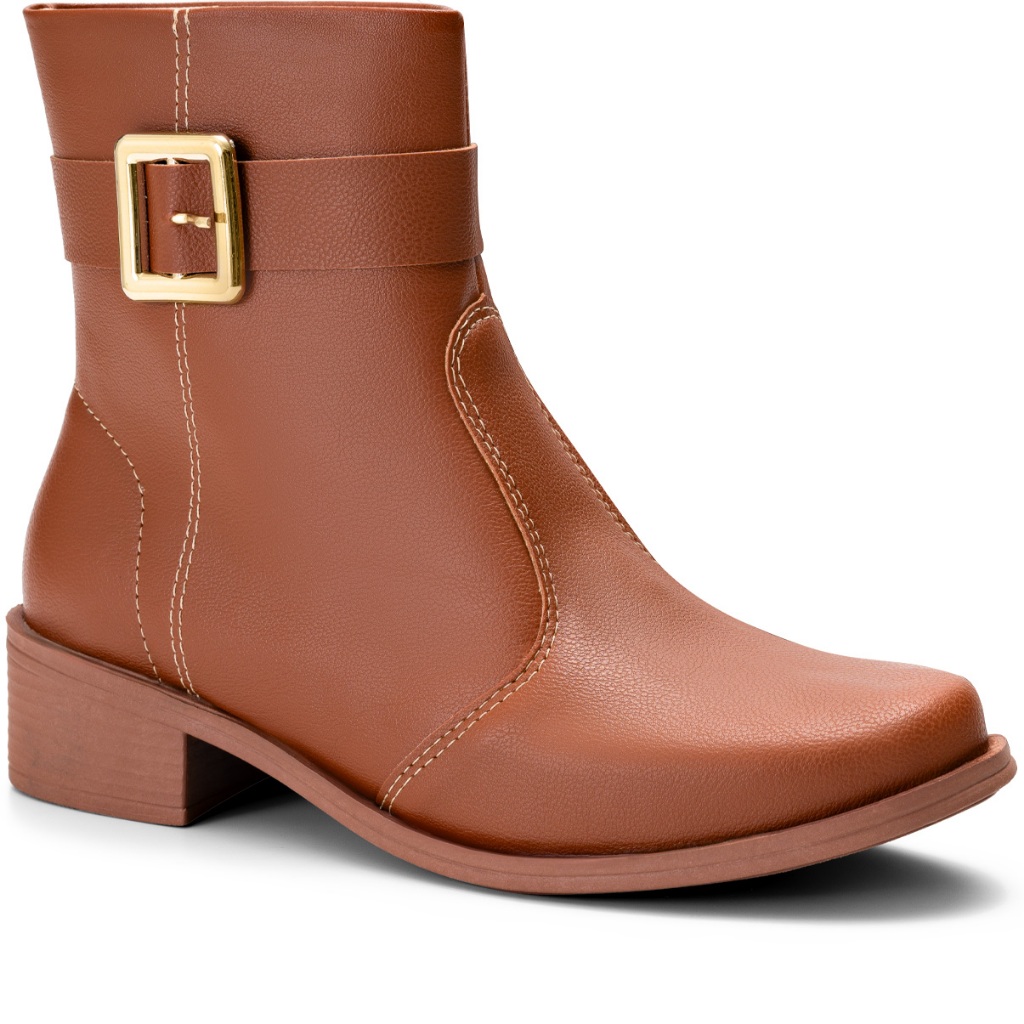 Bota Feminina Lumiss Cano Baixo Montaria Rasteira Fivela Caramelo em Oferta na Shopee