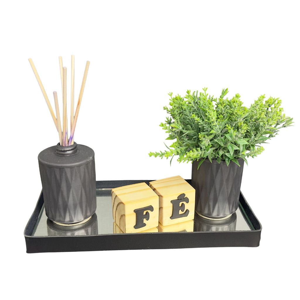 Bandeja Espelhada Decorativa Couro Ecológico 30x15cm
