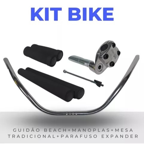 Guidão Bicicleta Praiana Aro 26 Caiçara Completo Mesa Guidão Expander Espuma Preto