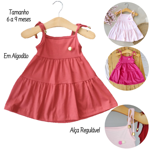 Vestido Bebê em Algodão Soltinho e Confortável Roupa de Bebê Menina Veste de 3 a 6 meses em Oferta na Shopee