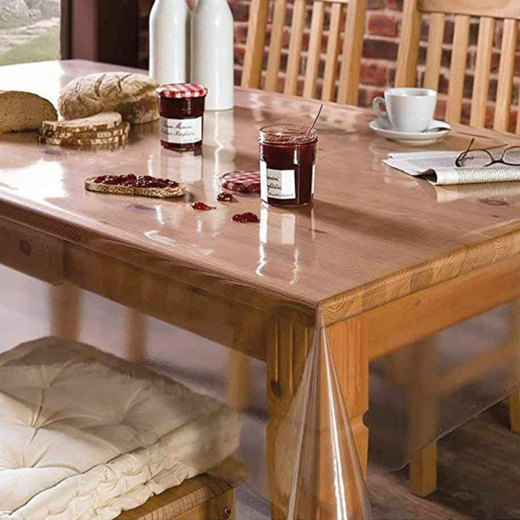 Plástico Toalha Para Mesa de 2 4 6 8 Lugares - Cristal Transparente Impermeável Protetor Mesa Móveis
