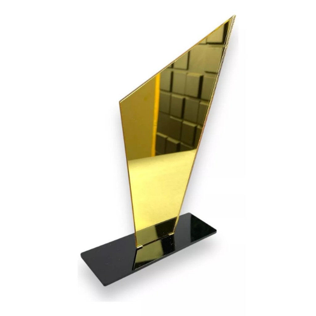 Kit 3 Troféus Acrílico Espelhado Dourado Prata Bronze 10x18cm Base Preta Decoração Enfeite