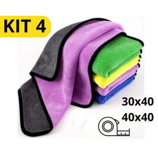Kit 4 Pano Microfibra Flanela Automotiva Multiuso Dupla Face Alta Absorção Limpeza Em Gera...