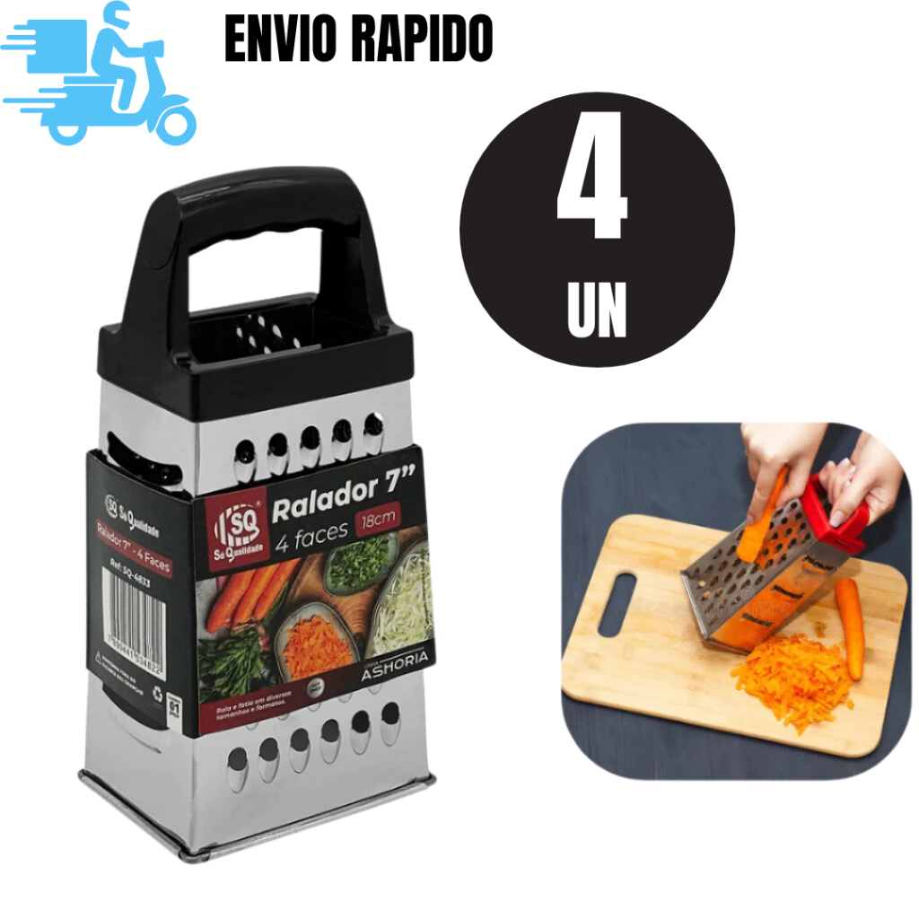 Conj 4 Ralador  Aço Inox 4 Faces Resistente Cozinha e Restaurante  Verduras Legumes Queijo Multiuso